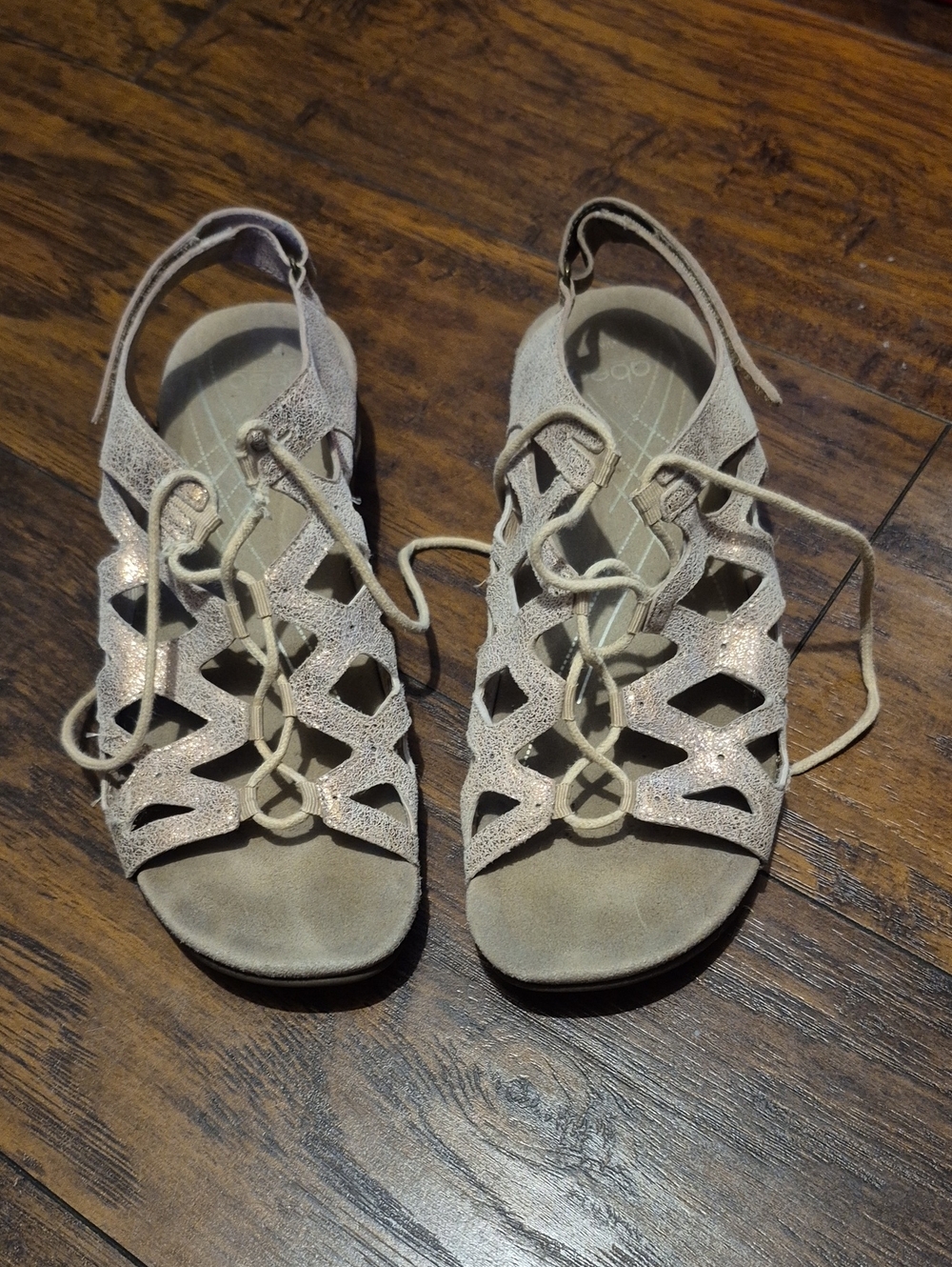 Abeo Shimmery Beige Lace-Up Cutout Sandals